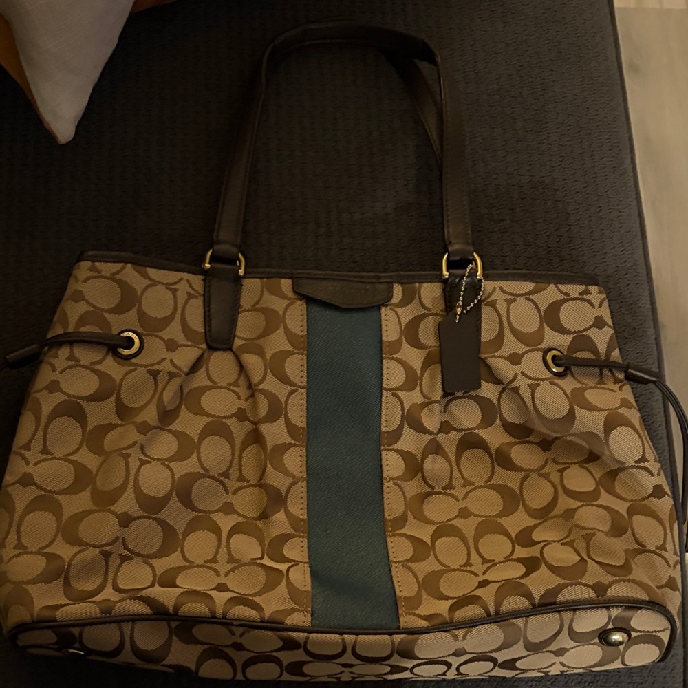 Coach Brown and Green Signature Tote